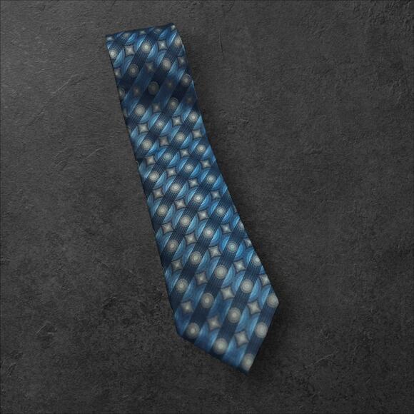 Geoffrey Beene Men's Blue + White Geometric 100% Silk Professional Tie - Picture 1 of 3
